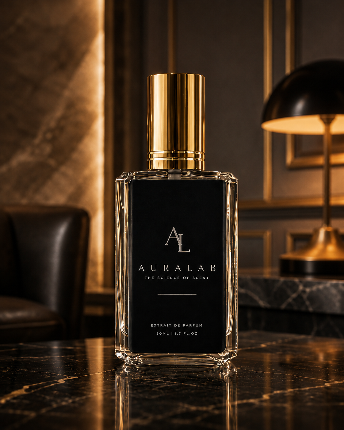 AURALAB No. 12 Sauvagerie, 30ml extrait de parfum in a black glass bottle with a gold lid