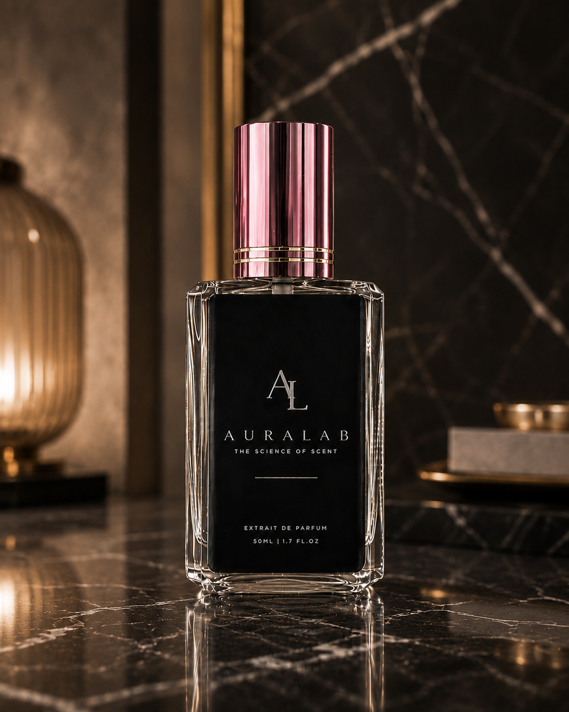AURALAB Signature Collection extrait de parfum in a black glass bottle with a pink lid