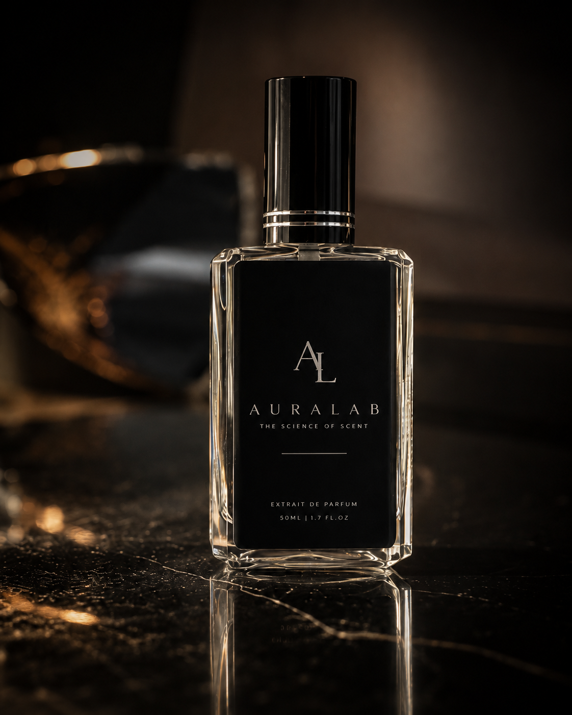 AURALAB Exclusive Collection extrait de parfum in a black glass bottle with a black lid